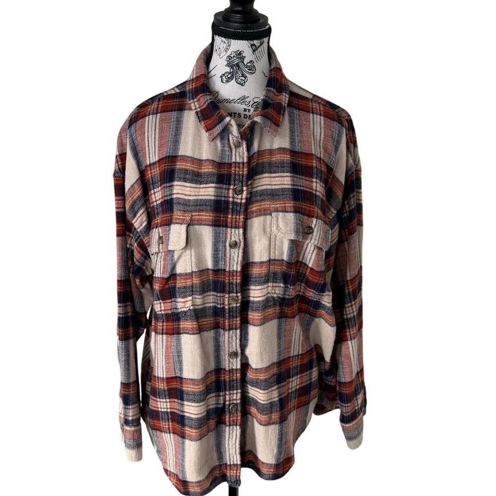 American Eagle Top Women's Size L Multicolor Popover Flannel Long Sleeve Plaid